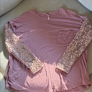Free People Mauve Sequin Sleeve Top
